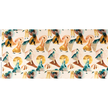 Rayon Challis - Multi Watercolor Figures and Shapes - Wayfaring Woman Print - Mood Exclusive Tumunyana Collection Full