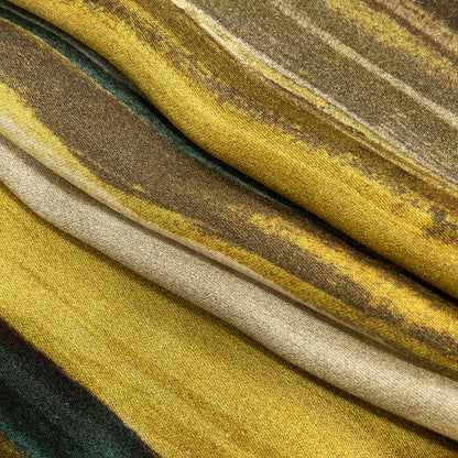 Rayon Challis - Yellow and Royal Blue Painted Stripes - Nilotic Wasteland Print - Mood Exclusive Tumunyana Collection Folded