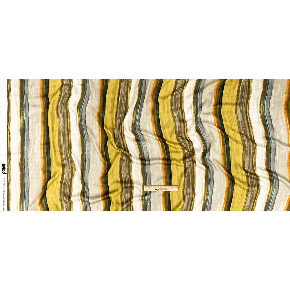 Rayon Challis - Yellow and Royal Blue Painted Stripes - Nilotic Wasteland Print - Mood Exclusive Tumunyana Collection Full