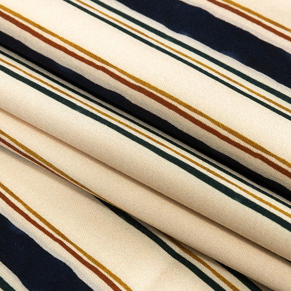 Stretch Cotton Sateen - Natural and Navy Stripes - Linear Transcendence Print - Mood Exclusive Tumunyana Collection - Folded
