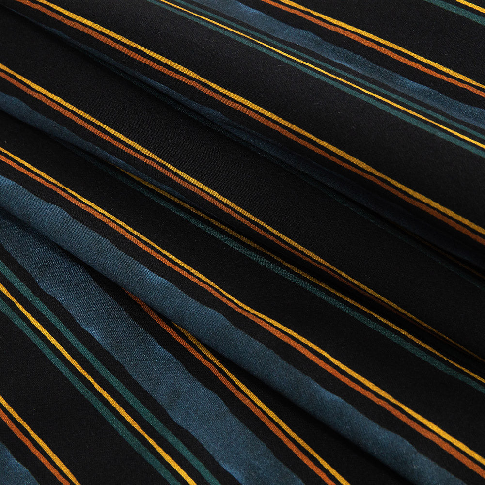 Stretch Cotton Sateen - Navy and Blue Stripes - Linear Transcendence Print - Mood Exclusive Tumunyana Collection - Folded