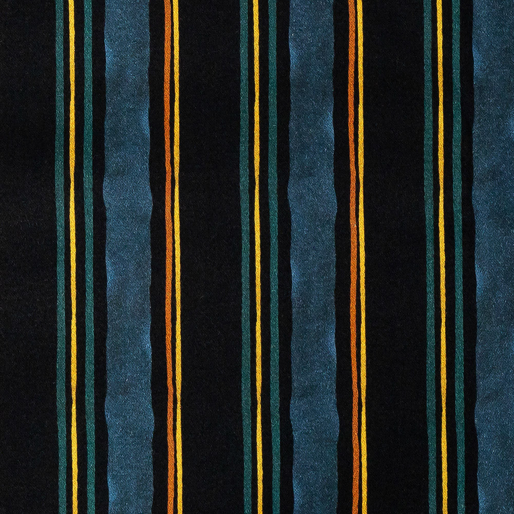 Stretch Cotton Sateen - Navy and Blue Stripes - Linear Transcendence Print - Mood Exclusive Tumunyana Collection - Detail