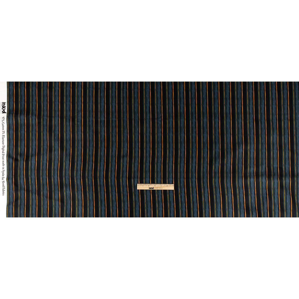 Stretch Cotton Sateen - Navy and Blue Stripes - Linear Transcendence Print - Mood Exclusive Tumunyana Collection - Full