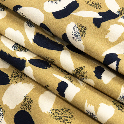 Stretch Cotton Sateen - Yellow, Navy and White Brushstrokes - Nebulous Amalgam Print - Mood Exclusive Tumunyana Collection