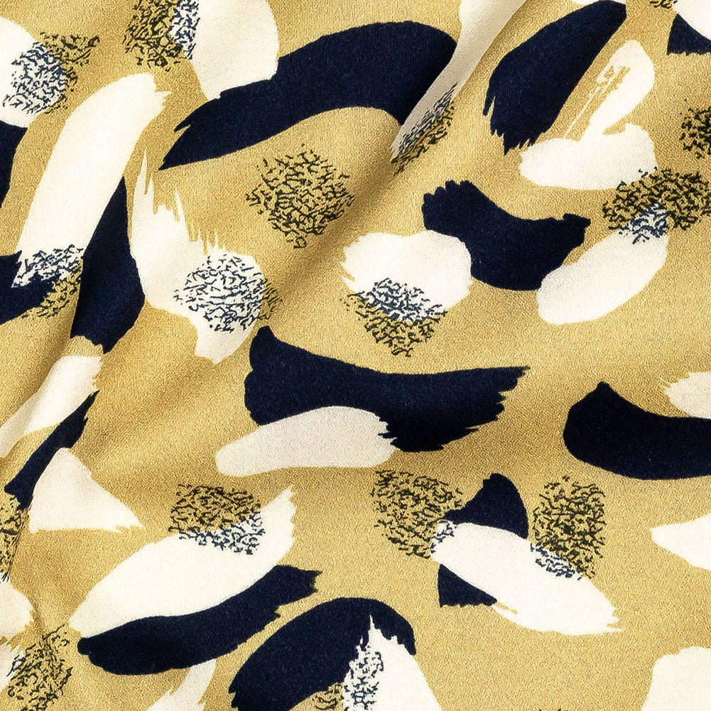 Stretch Cotton Sateen - Yellow, Navy and White Brushstrokes - Nebulous Amalgam Print - Mood Exclusive Tumunyana Collection - Detail
