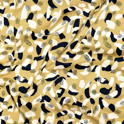 Stretch Cotton Sateen - Yellow, Navy and White Brushstrokes - Nebulous Amalgam Print - Mood Exclusive Tumunyana Collection