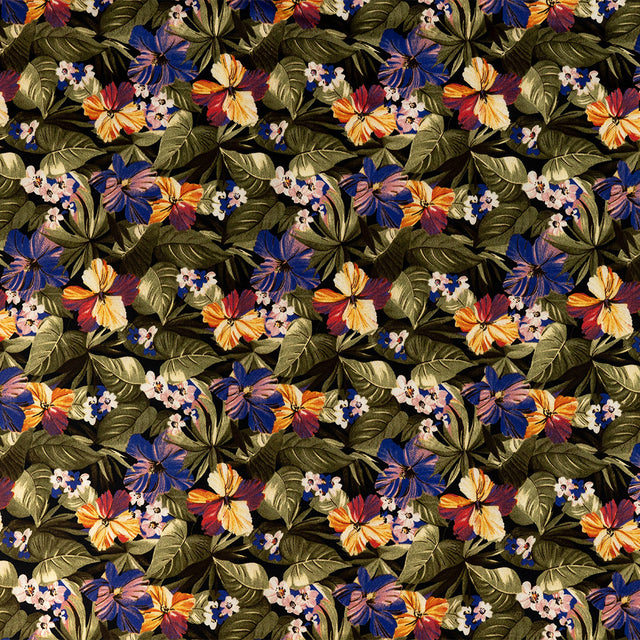 Stretch Cotton Sateen - Green and Blue Tropical Floral - Virescent Vignette Print - Mood Exclusive Tumunyana Collection