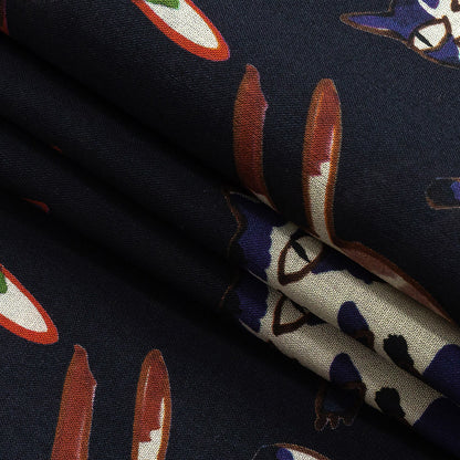 Cotton Voile - Colorful Cats on Black - Fatuous Felines Print - Mood Exclusive Tumunyana Collection Folded