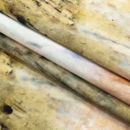 Cotton Voile - Chartreuse and Beige Painterly Abstract - Ethereal Apparition Print - Mood Exclusive Tumunyana Collection Folded