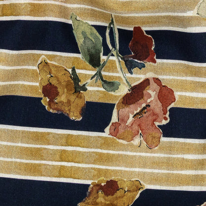 Cotton Voile - Yellow and Navy Floral over Stripes - Harmonious Hibiscus Print - Mood Exclusive Tumunyana Collection Detail