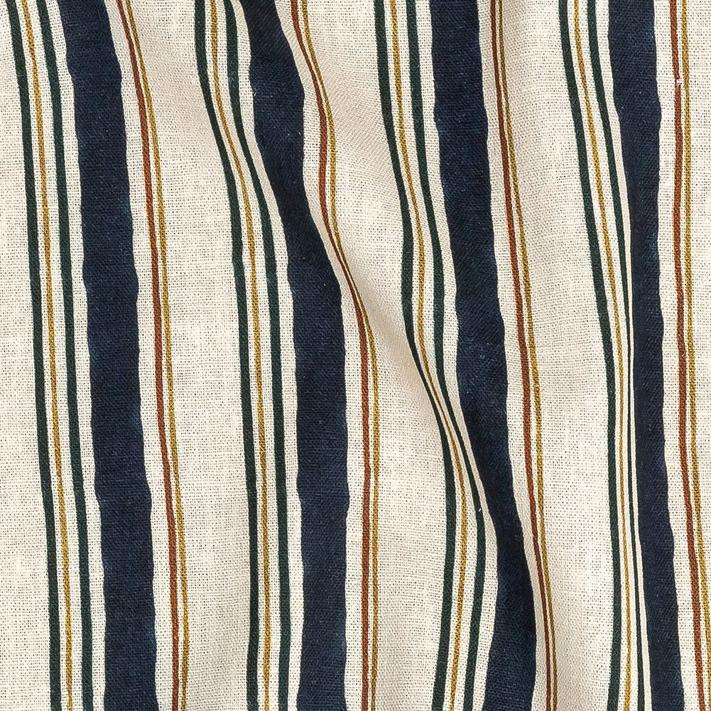 Linen and Rayon Woven - Natural and Navy Stripes - Linear Transcendence Print - Mood Exclusive Tumunyana Collection - Detail