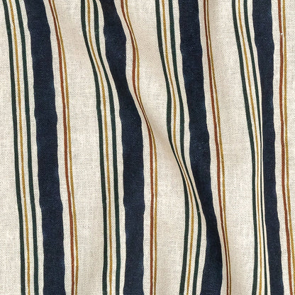 Linen and Rayon Woven - Natural and Navy Stripes - Linear Transcendence Print - Mood Exclusive Tumunyana Collection