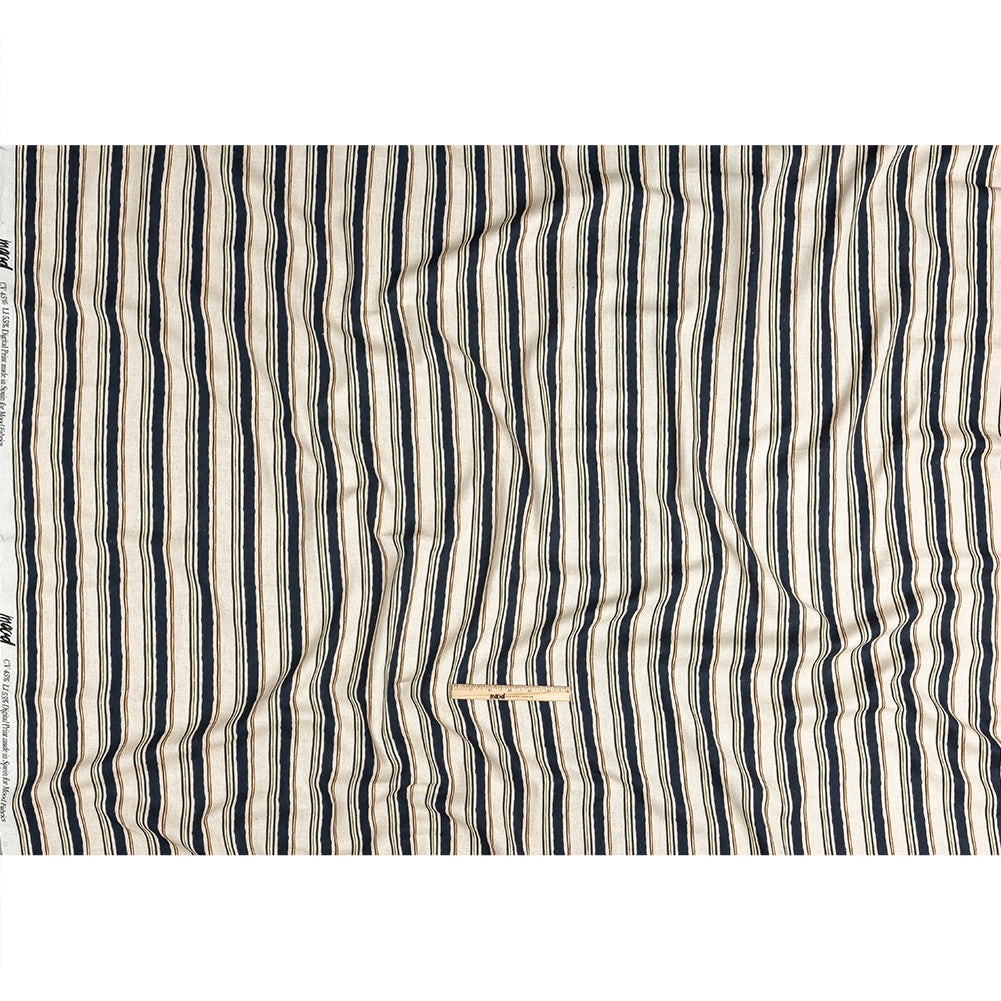 Linen and Rayon Woven - Natural and Navy Stripes - Linear Transcendence Print - Mood Exclusive Tumunyana Collection - Full