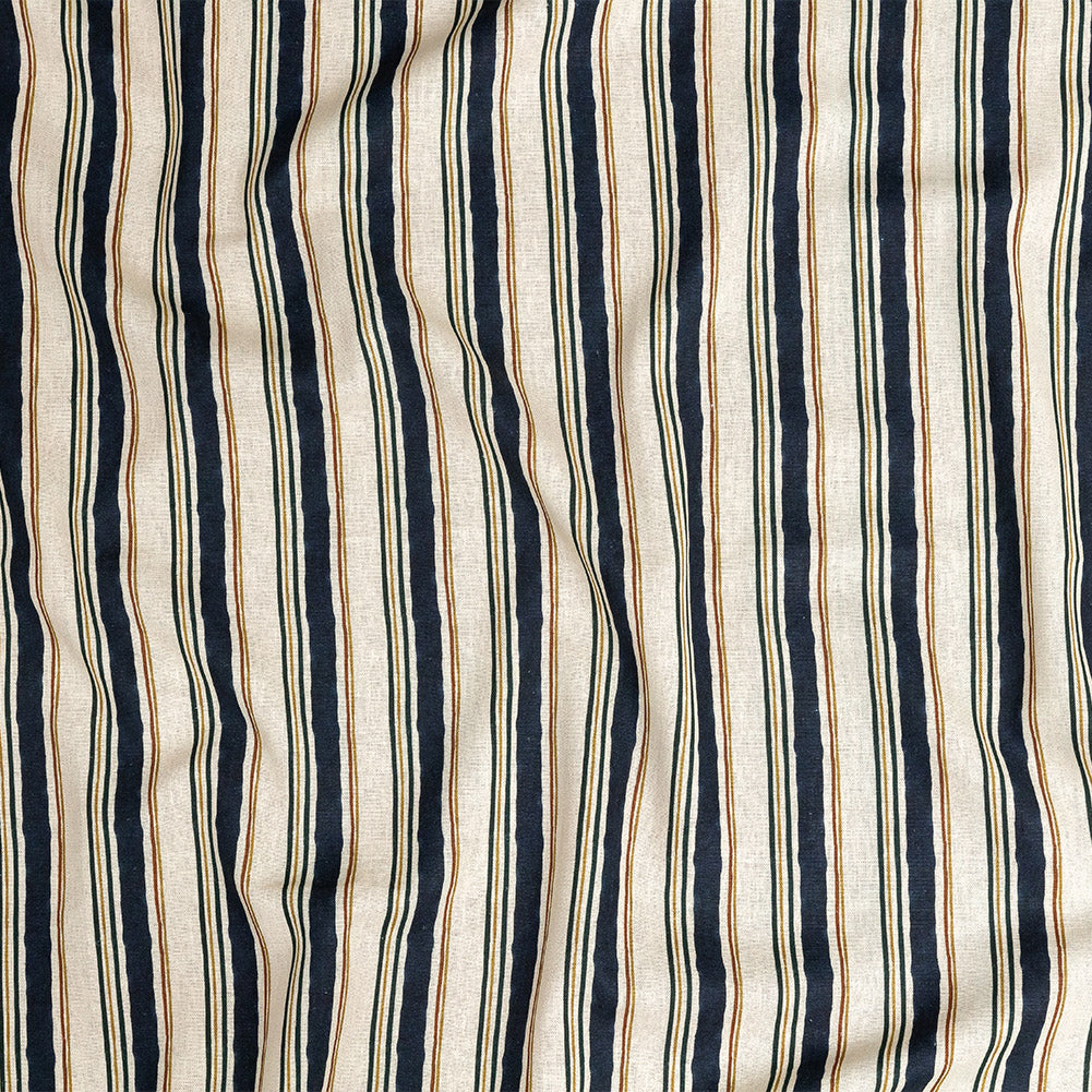 Linen and Rayon Woven - Natural and Navy Stripes - Linear Transcendence Print - Mood Exclusive Tumunyana Collection