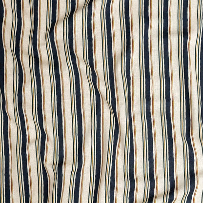 Linen and Rayon Woven - Natural and Navy Stripes - Linear Transcendence Print - Mood Exclusive Tumunyana Collection
