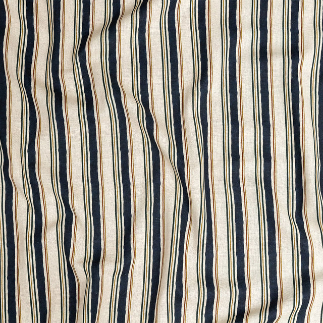 Linen and Rayon Woven - Natural and Navy Stripes - Linear Transcendence Print - Mood Exclusive Tumunyana Collection
