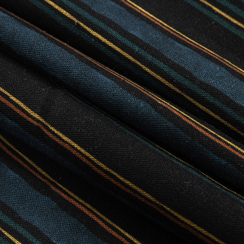 Linen and Rayon Woven - Navy and Blue Stripes - Linear Transcendence Print - Mood Exclusive Tumunyana Collection - Folded