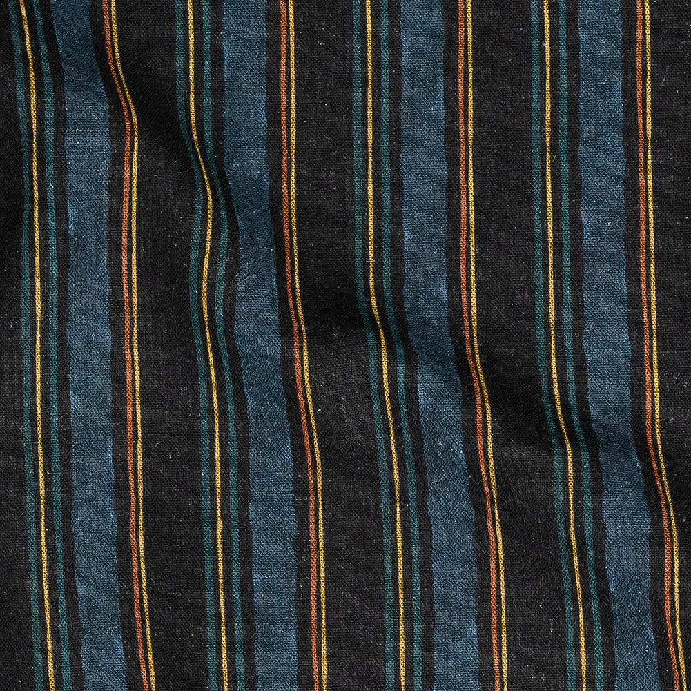 Linen and Rayon Woven - Navy and Blue Stripes - Linear Transcendence Print - Mood Exclusive Tumunyana Collection - Detail