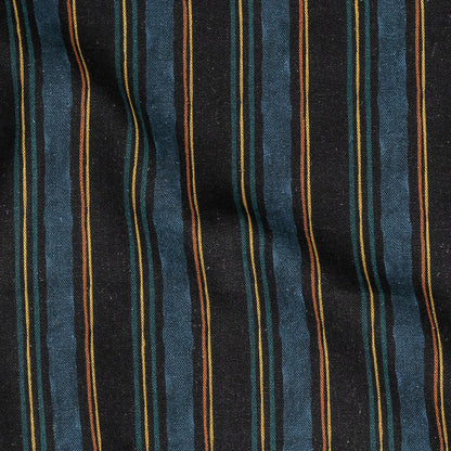 Linen and Rayon Woven - Navy and Blue Stripes - Linear Transcendence Print - Mood Exclusive Tumunyana Collection