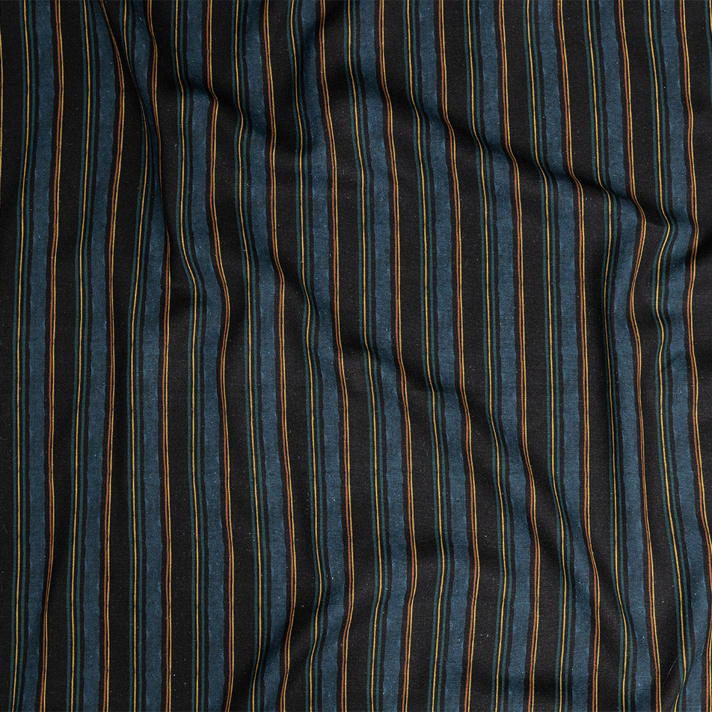 Linen and Rayon Woven - Navy and Blue Stripes - Linear Transcendence Print - Mood Exclusive Tumunyana Collection