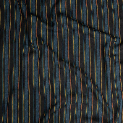 Linen and Rayon Woven - Navy and Blue Stripes - Linear Transcendence Print - Mood Exclusive Tumunyana Collection