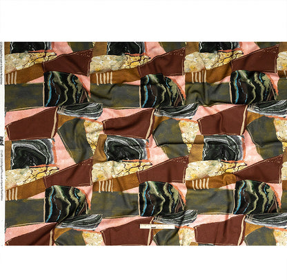 Linen and Rayon Woven - Rust, Olive and Ochre Geometric Abstract - Distorted Dimensions Print - Mood Exclusive Tumunyana Collection