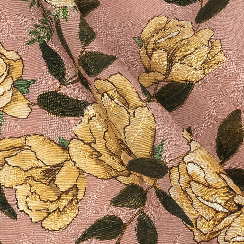 Rayon Jacquard - Pink and Yellow Roses - Grazie Print - Mood Exclusive Viso Collection Detail