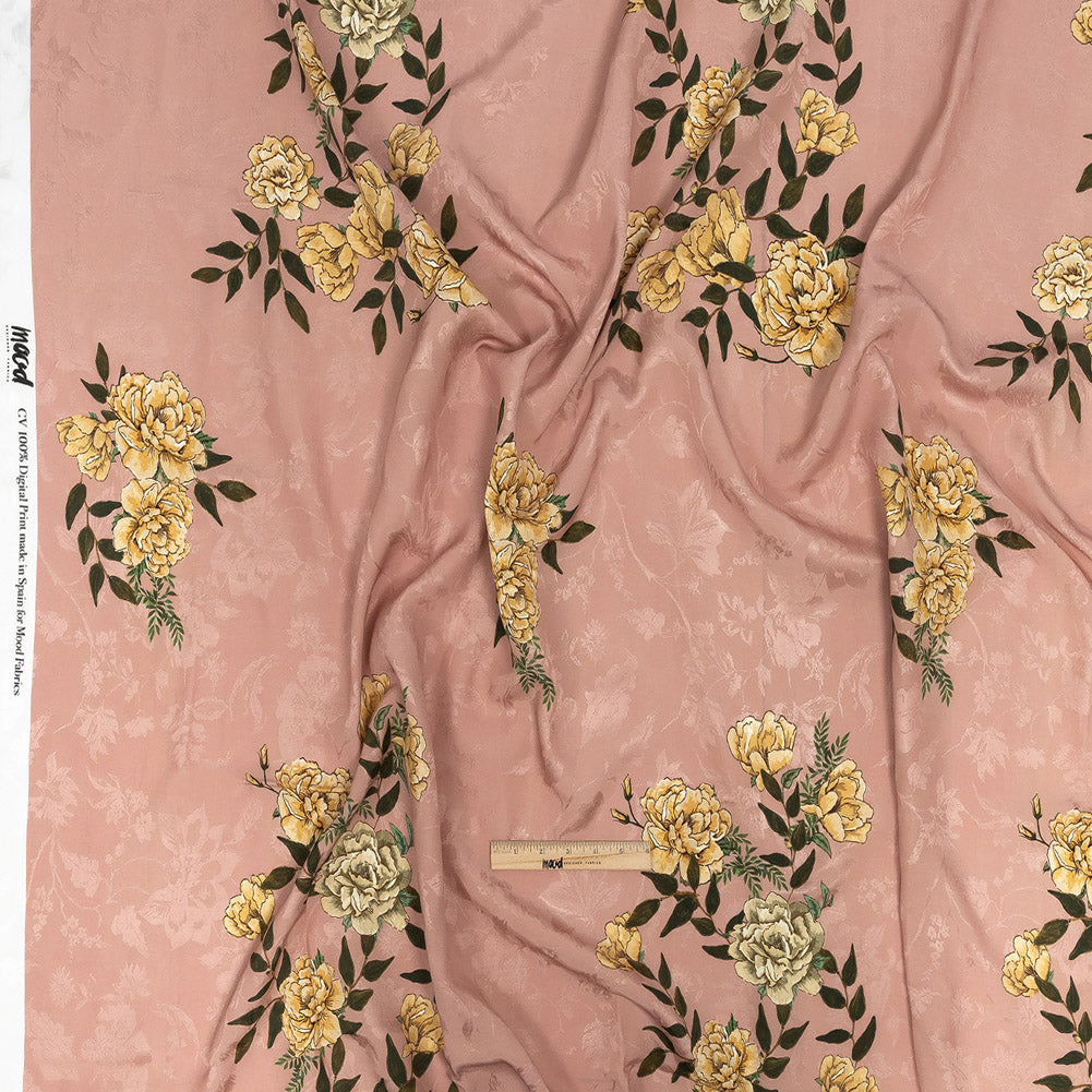 Rayon Jacquard - Pink and Yellow Roses - Grazie Print - Mood Exclusive Viso Collection Full