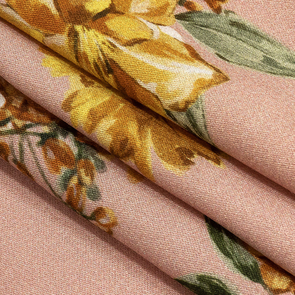 Rayon Challis - Pink, Yellow and White Rose Sprays - Bella Verona Print - Mood Exclusive Viso Collection - Folded