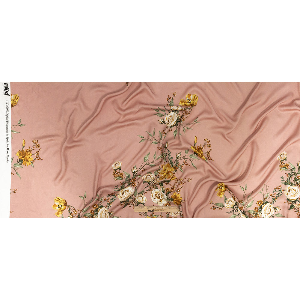 Rayon Challis - Pink, Yellow and White Rose Sprays - Bella Verona Print - Mood Exclusive Viso Collection - Full