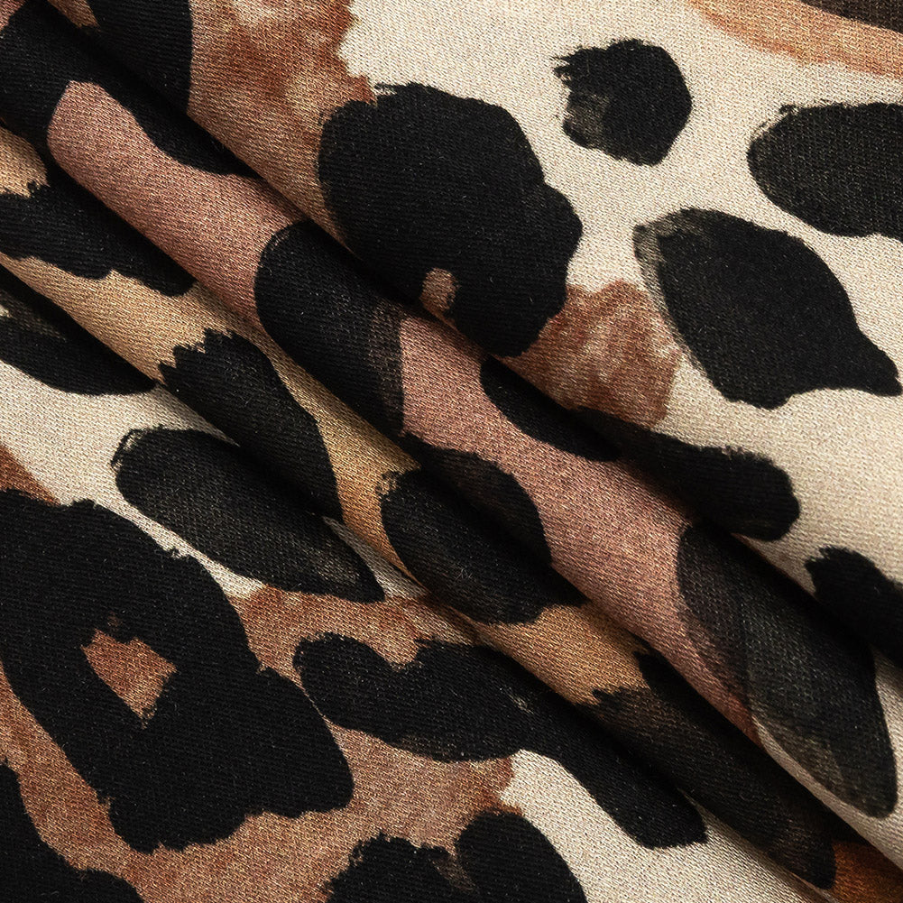 Rayon Challis - Beige and Black Leopard Spots - Animato Print - Mood Exclusive Viso Collection - Folded