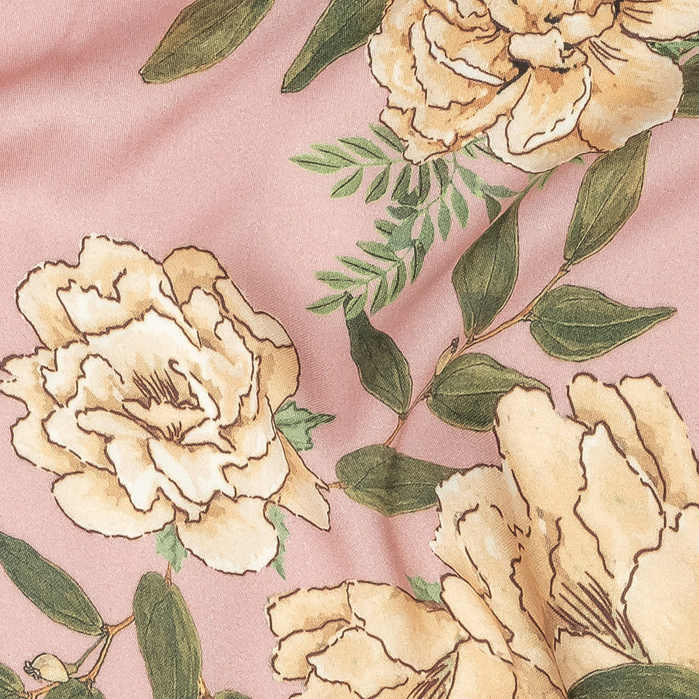 Rayon Challis - Pink and Yellow Roses - Grazie Print - Mood Exclusive Viso Collection - Detail