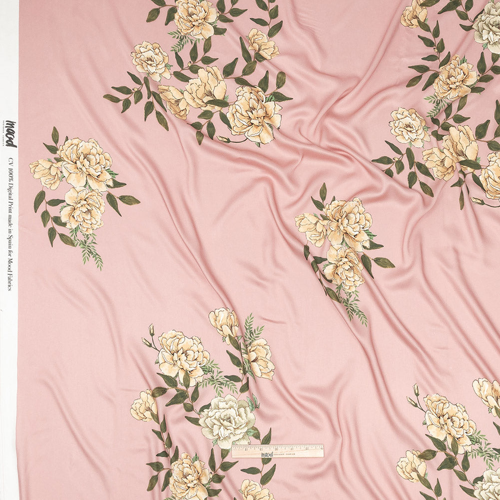 Rayon Challis - Pink and Yellow Roses - Grazie Print - Mood Exclusive Viso Collection - Full
