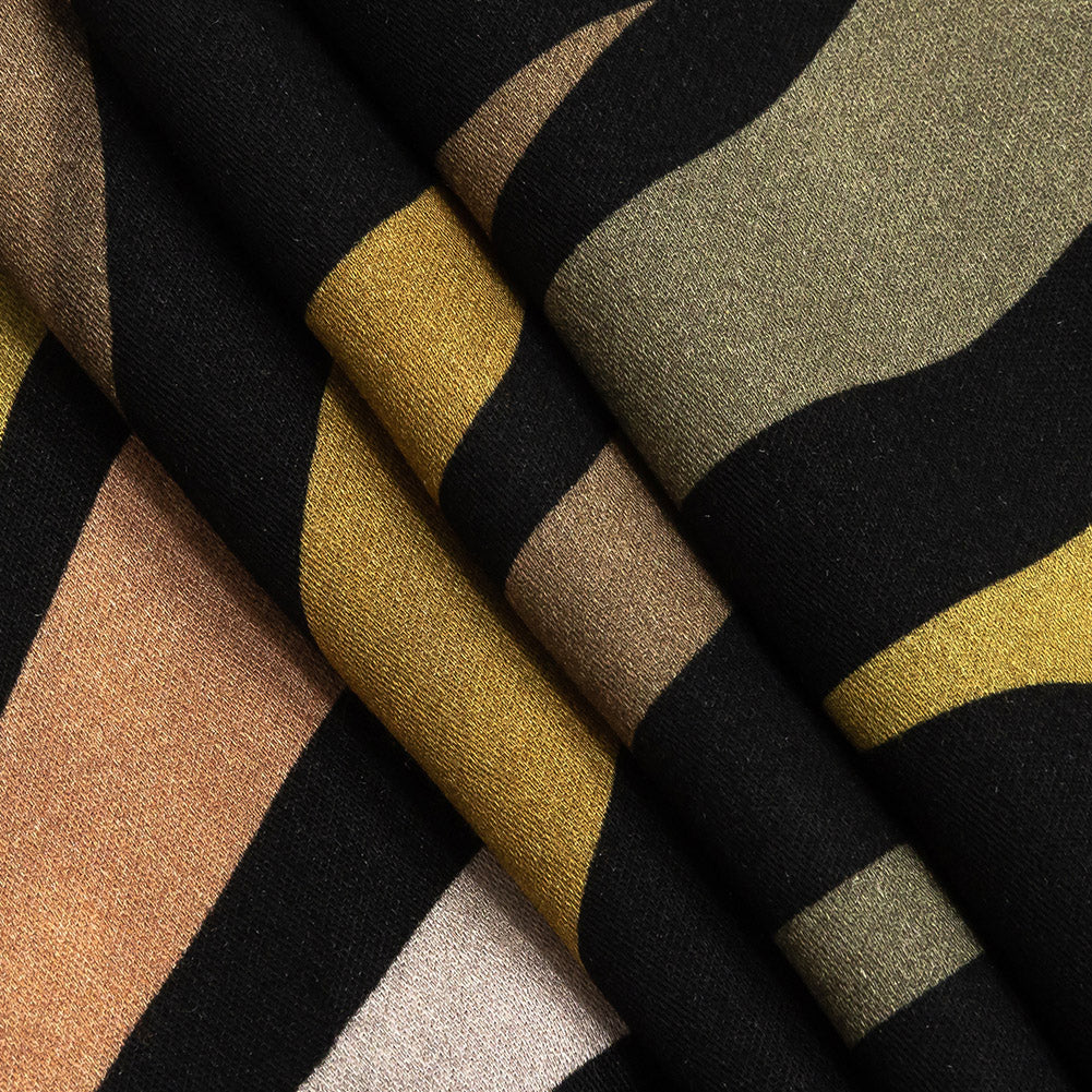 Rayon Challis - Black and Green Animal Stripe Patchwork - In Bocca al Lupo Print - Mood Exclusive Viso Collection - Folded