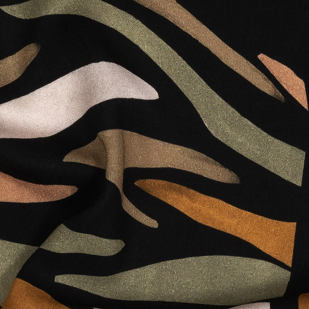 Rayon Challis - Black and Green Animal Stripe Patchwork - In Bocca al Lupo Print - Mood Exclusive Viso Collection - Detail