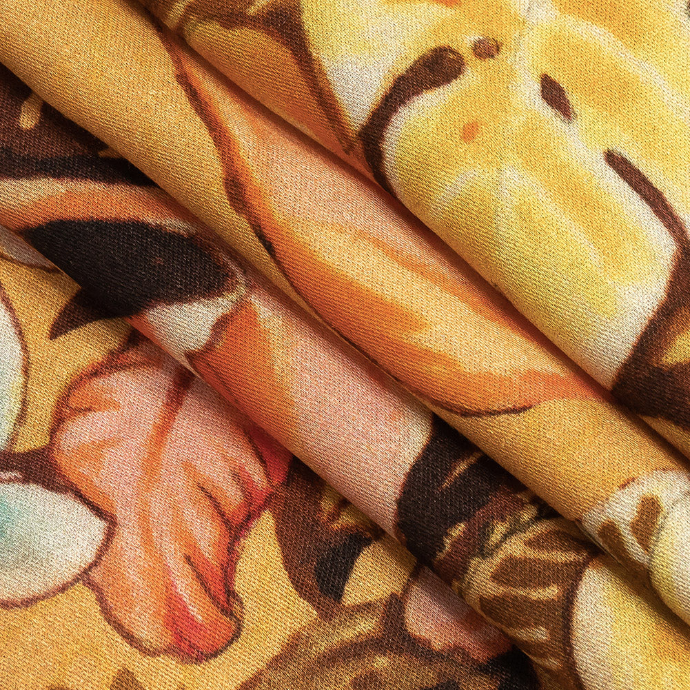 Rayon Challis - Gold and Pink Flamingoes and Flowers - Toscana Print - Mood Exclusive Viso Collection - Folded