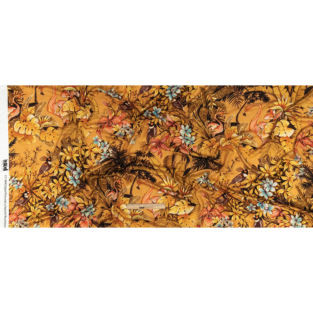 Rayon Challis - Gold and Pink Flamingoes and Flowers - Toscana Print - Mood Exclusive Viso Collection - Full
