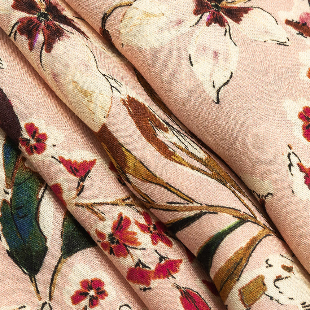 Rayon Challis - Pink Floral - Primavera Print - Mood Exclusive Viso Collection - Folded