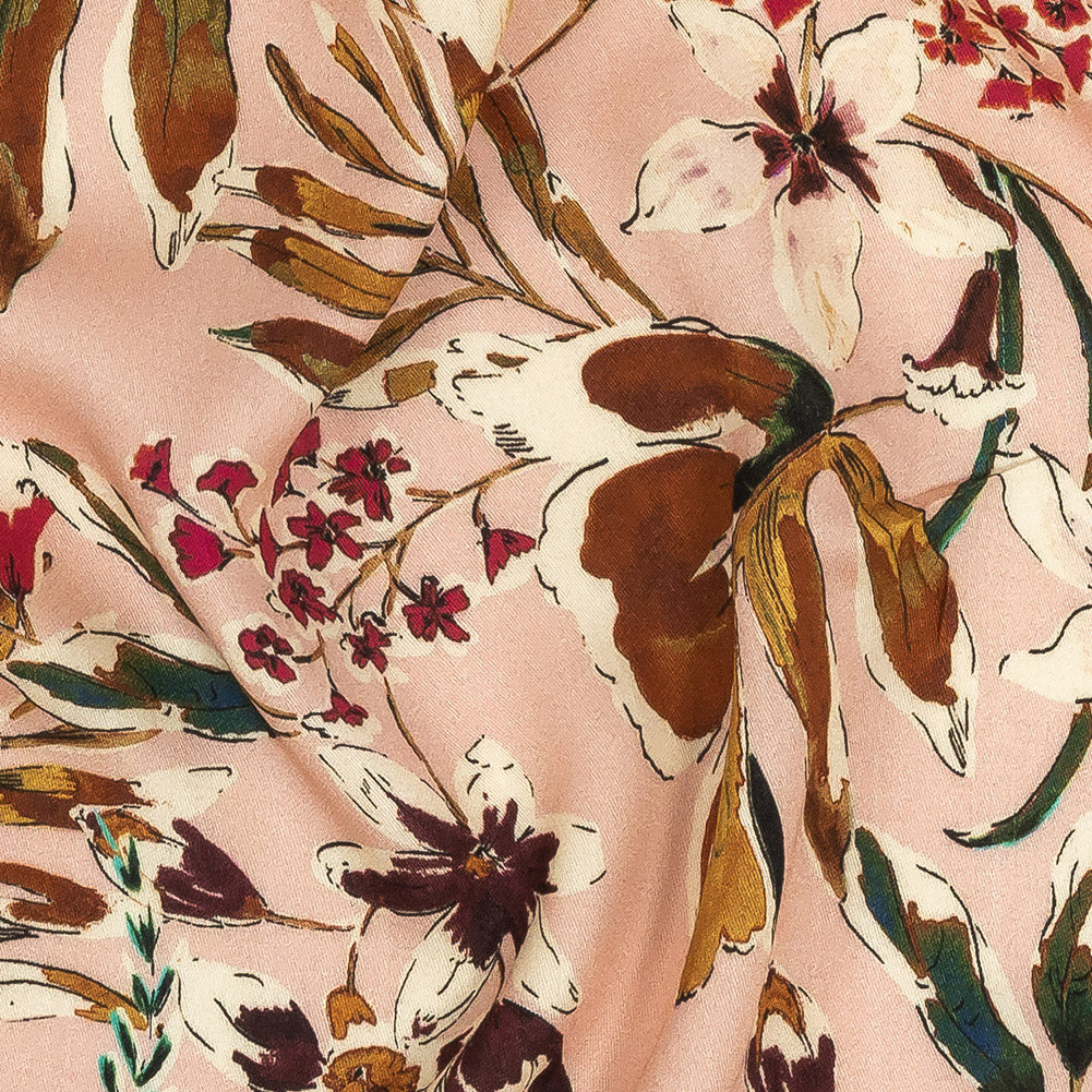 Rayon Challis - Pink Floral - Primavera Print - Mood Exclusive Viso Collection - Detail