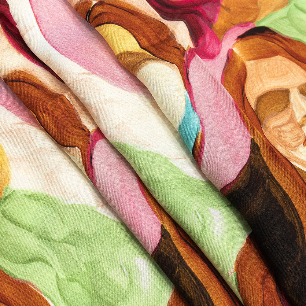 Rayon Challis - Rainbow Painterly Faces - Artemisia Print - Mood Exclusive Viso Collection - Folded