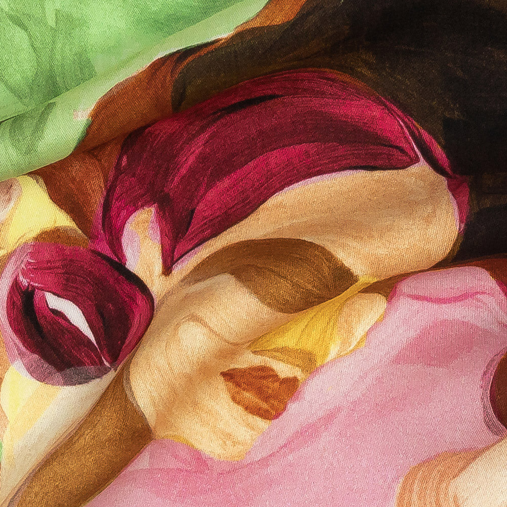 Rayon Challis - Rainbow Painterly Faces - Artemisia Print - Mood Exclusive Viso Collection - Detail