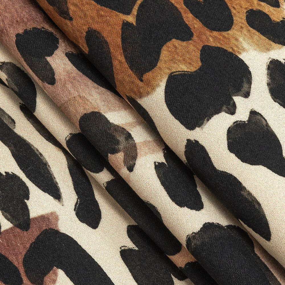 Stretch Cotton Sateen - Beige and Black Leopard Spots - Animato Print - Mood Exclusive Viso Collection Folded