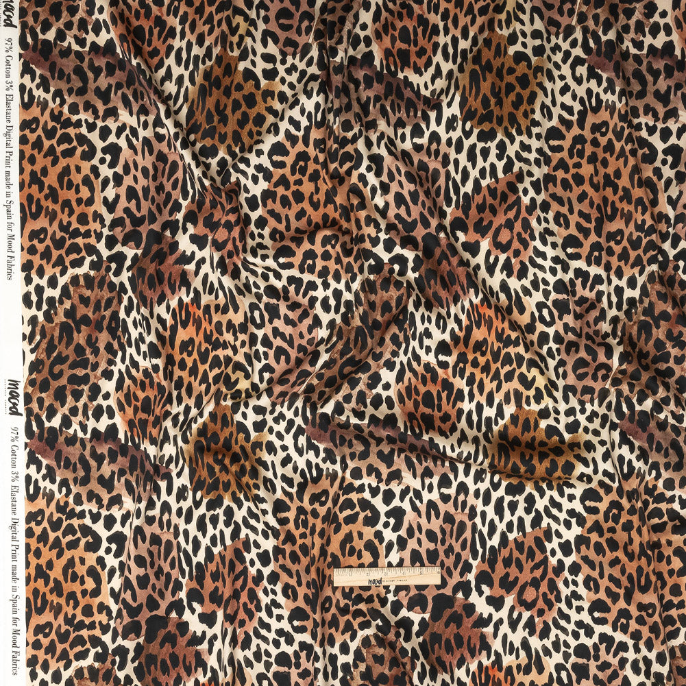 Stretch Cotton Sateen - Beige and Black Leopard Spots - Animato Print - Mood Exclusive Viso Collection Full