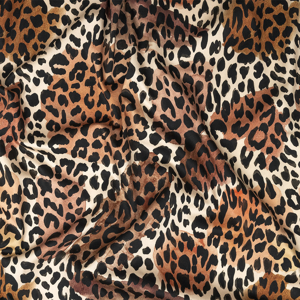 Stretch Cotton Sateen - Beige and Black Leopard Spots - Animato Print - Mood Exclusive Viso Collection
