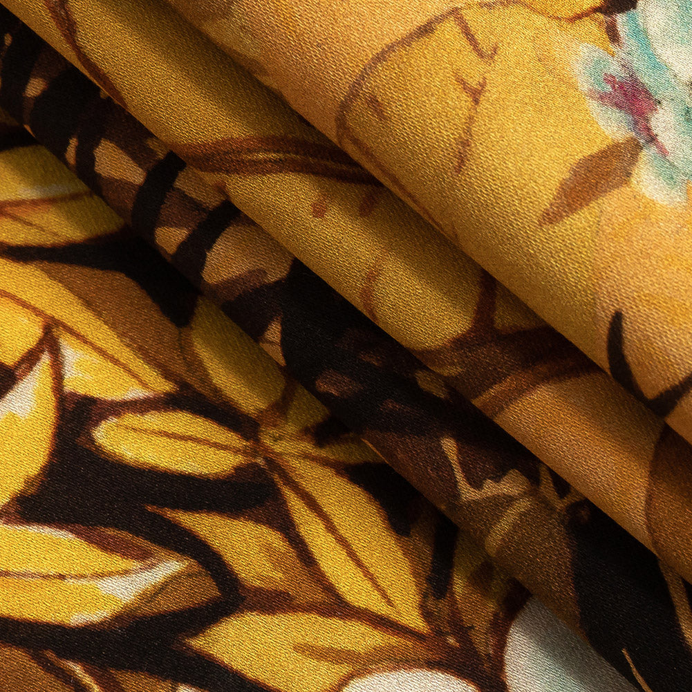 Stretch Cotton Sateen - Gold and Pink Flamingoes and Flowers - Toscana Print - Mood Exclusive Viso Collection Folded