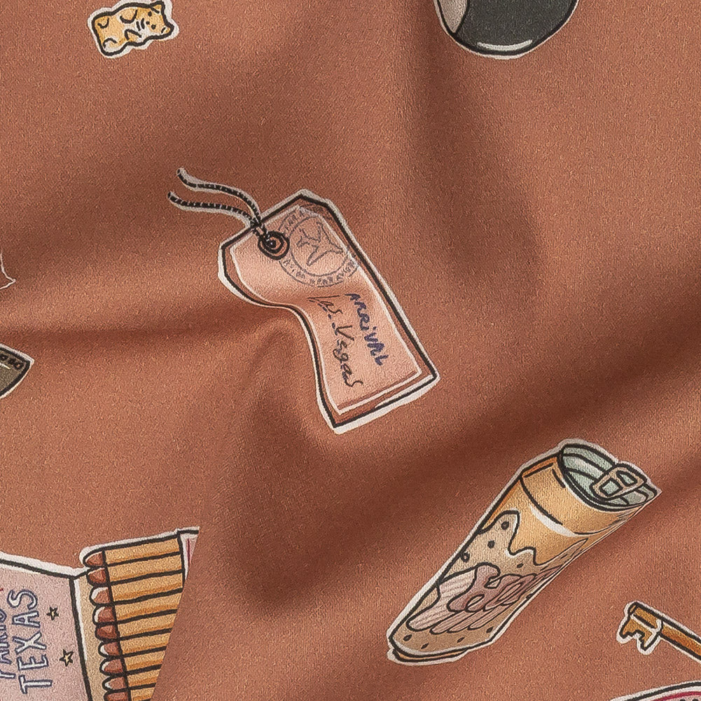 Stretch Cotton Sateen - Rosy Pink Object Icons - La Sera Print - Mood Exclusive Viso Collection Detail