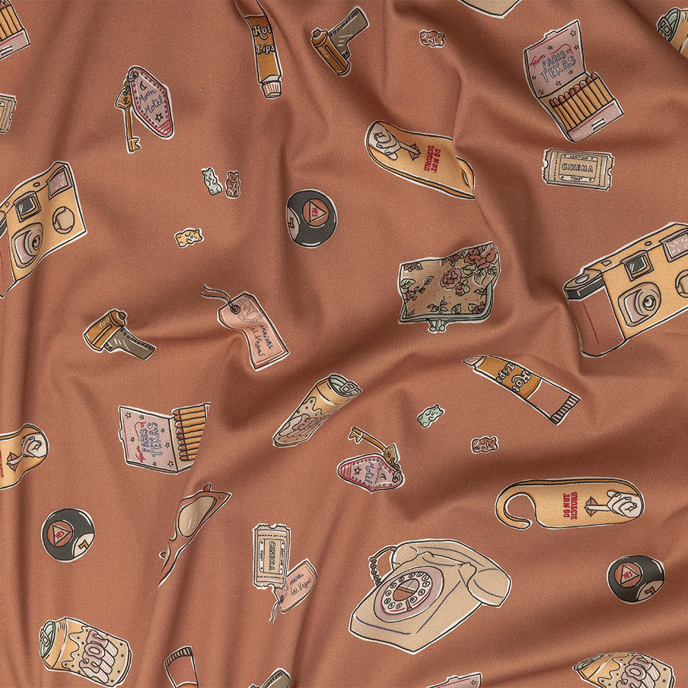 Stretch Cotton Sateen - Rosy Pink Object Icons - La Sera Print - Mood Exclusive Viso Collection