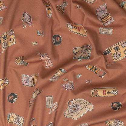 Stretch Cotton Sateen - Rosy Pink Object Icons - La Sera Print - Mood Exclusive Viso Collection