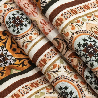 Stretch Cotton Sateen - Pink and Orange Ornate Patchwork - Arabesco Print - Mood Exclusive Viso Collection Folded
