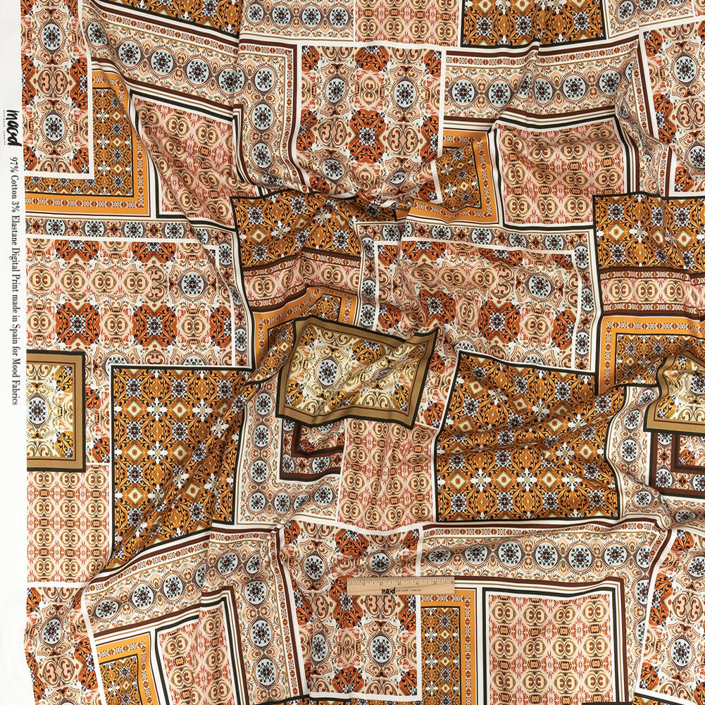 Stretch Cotton Sateen - Pink and Orange Ornate Patchwork - Arabesco Print - Mood Exclusive Viso Collection Full